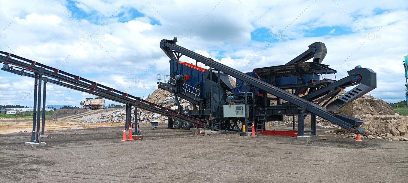 portable concrete crusher working on-site